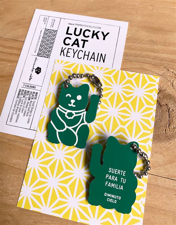 LLAVERO DE LA SUERTE LUCKY CAT VERDE