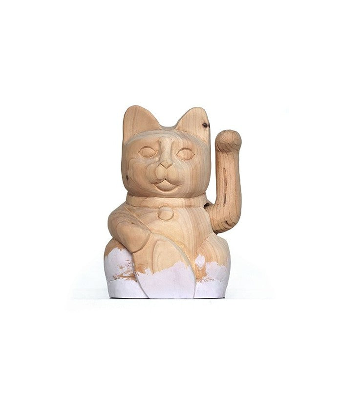 Gato de la Suerte de Madera Old White