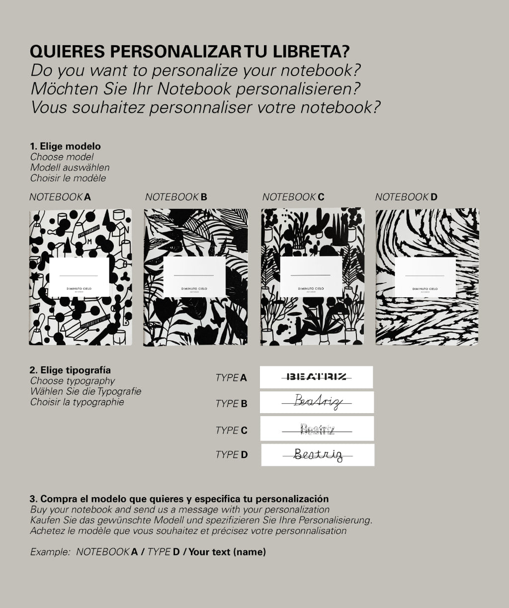 Indicaciones de personalización de la libreta de Diminuto Cielo